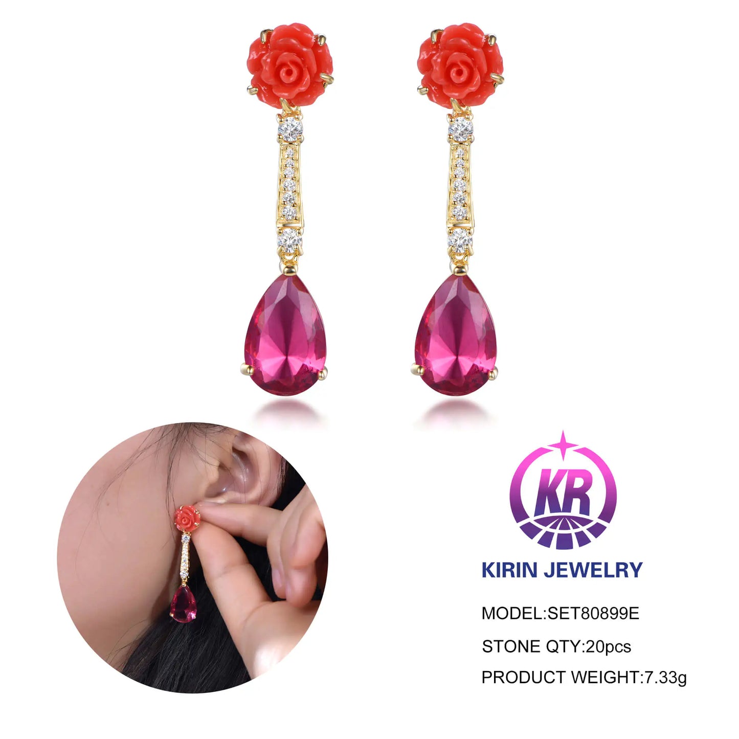 Custom Silver CZ & Purple Gemstone Cascade Earrings Bridal Fashion Jewelry Sets