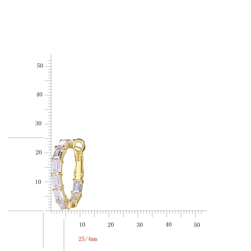 Custom Silver CZ Rectangle Cut Lab Created Diamond Hoops Earrings