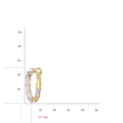 Custom Silver CZ Rectangle Cut Lab Created Diamond Hoops Earrings