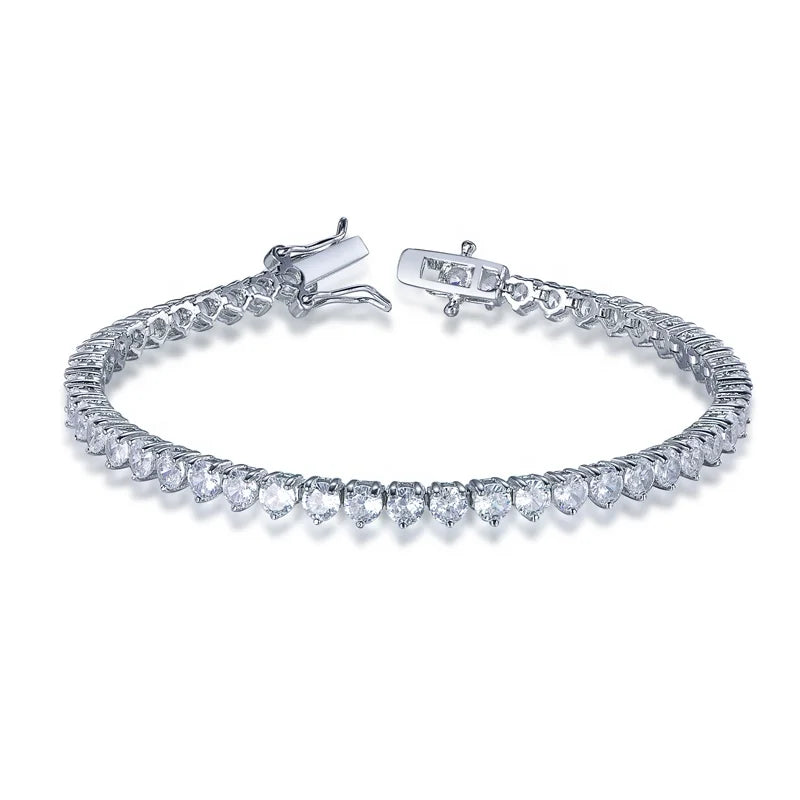 Custom Silver CZ Round Cut Lab Created Diamond 3 Prong Tennis Bracelet