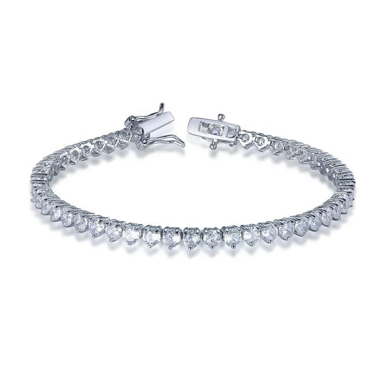 Custom Silver CZ Round Cut Lab Created Diamond 3 Prong Tennis Bracelet