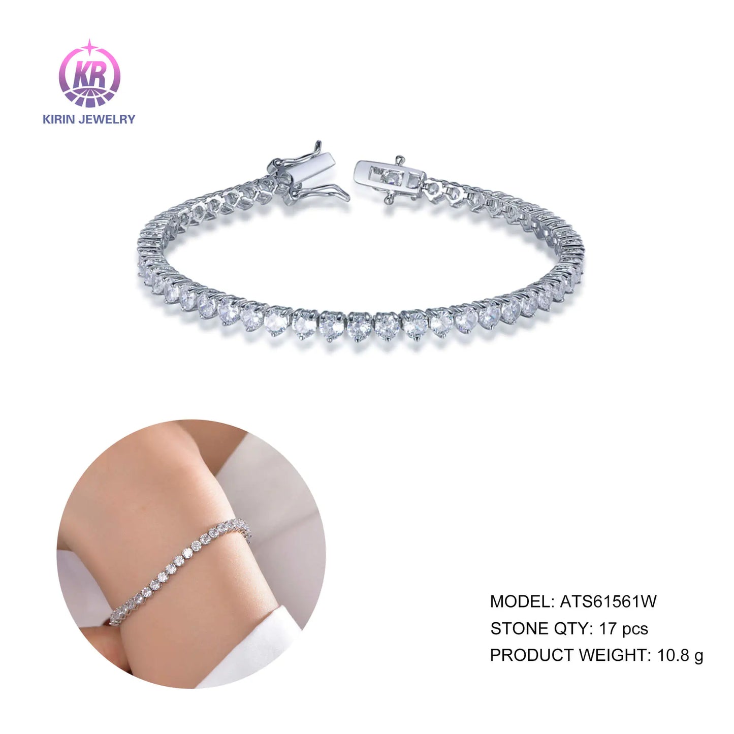 Custom Silver CZ Round Cut Lab Created Diamond 3 Prong Tennis Bracelet for Women