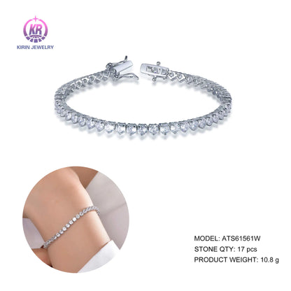 Custom Silver CZ Round Cut Lab Created Diamond 3 Prong Tennis Bracelet for Women