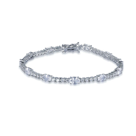 Custom Silver CZ Round & Oval Cut Simulated Diamond Tennis Style Bracelet