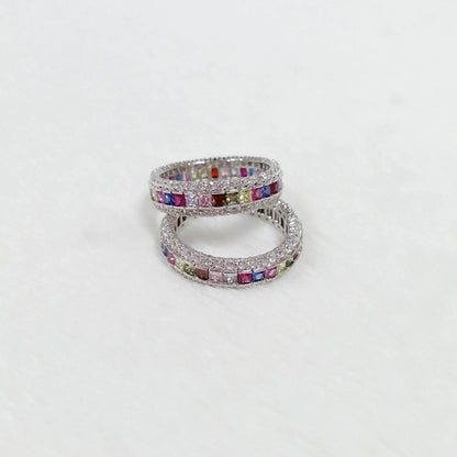 Custom Silver CZ & Spinel & Corundum Full Eternity Band 3 Row Ring