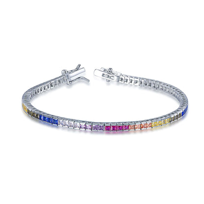 Custom Silver CZ & Spinel & Corundum Square Cut Multi Color Tennis Bracelet