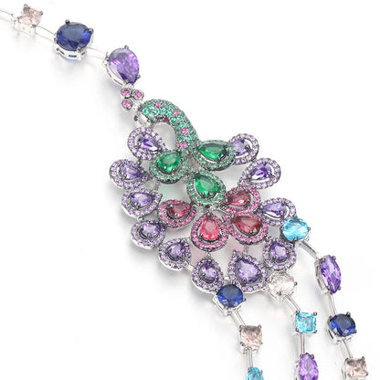 Custom Silver CZ & Spinel & Glass & Corundum Colorful Peacock Jewelry Sets