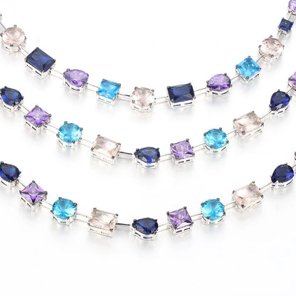 Custom Silver CZ & Spinel & Glass & Corundum Necklace Link Colorful Peacock Jewelry Sets
