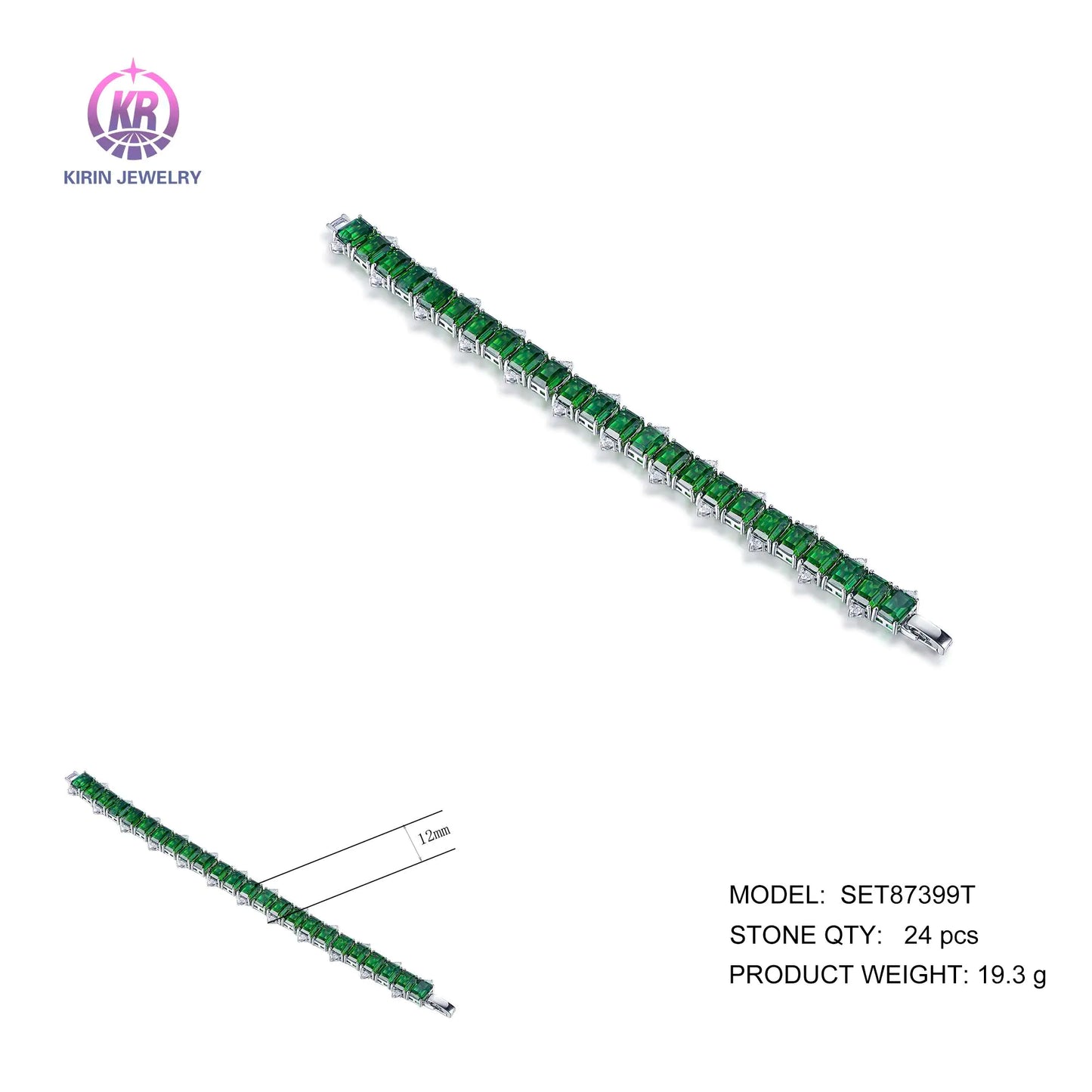 Custom Silver CZ & Spinel Square Cut Lab Created Emerald Tennis Bracelets​ for Women