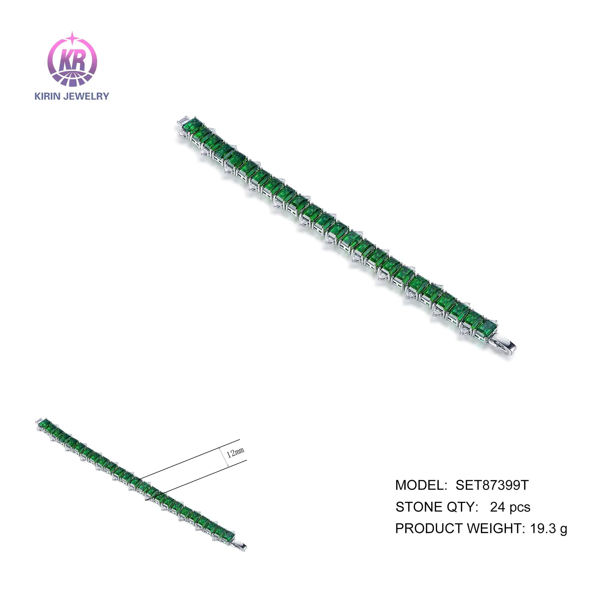 Custom Silver CZ & Spinel Square Cut Lab Created Emerald Tennis Bracelets​ for Women