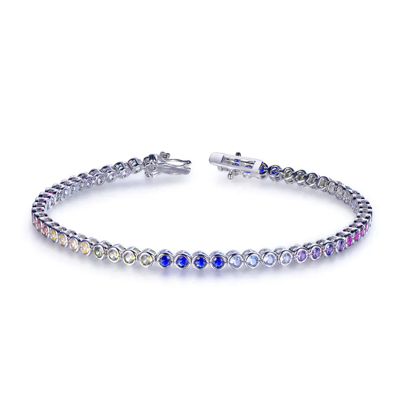Custom Silver CZ & Spniel & Corundum Multicolor Gem Tennis Bracelet