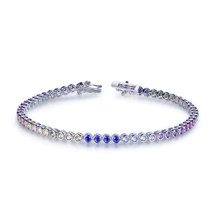Custom Silver CZ & Spniel & Corundum Multicolor Gem Tennis Bracelet
