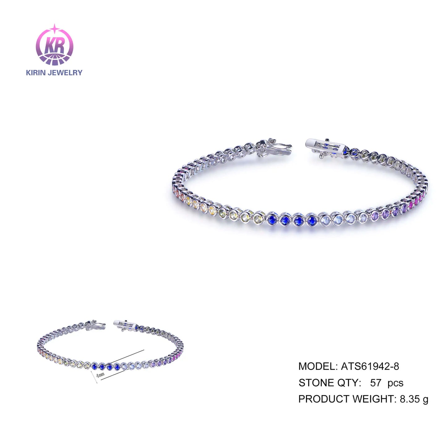 Custom Silver CZ & Spniel & Corundum Multicolor Gem Tennis Bracelet for Women