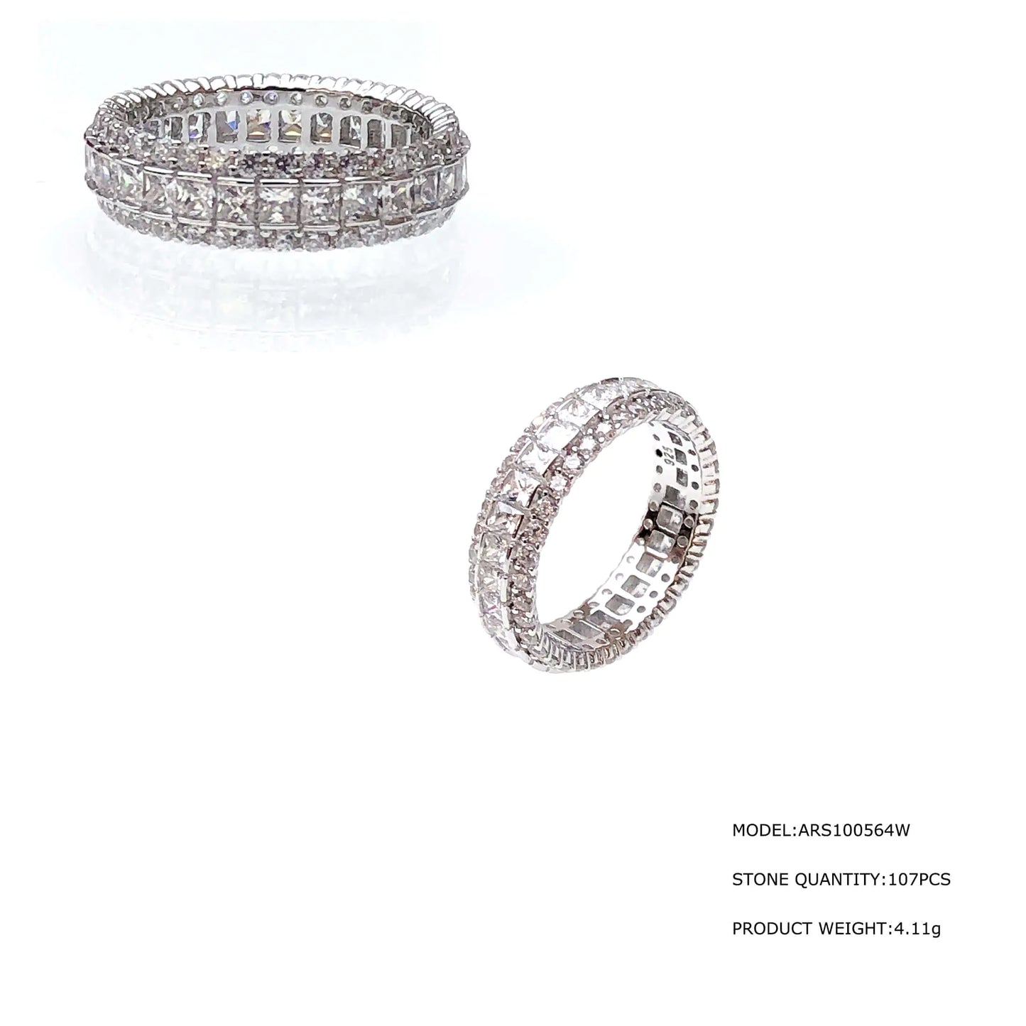 Custom Silver CZ Vintage Unique Full Eternity Band 3 Row Ring