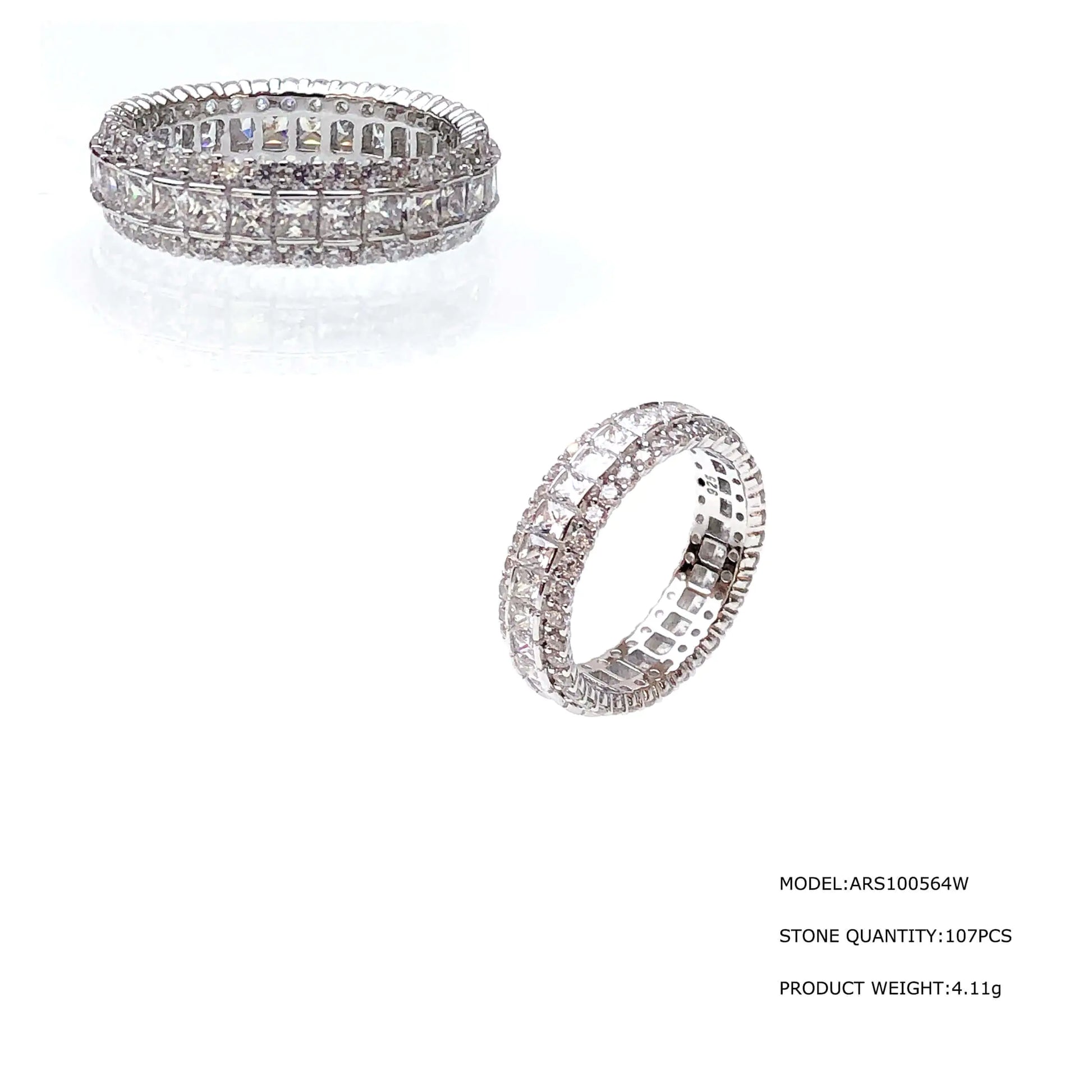 Custom Silver CZ Vintage Unique Full Eternity Band 3 Row Ring