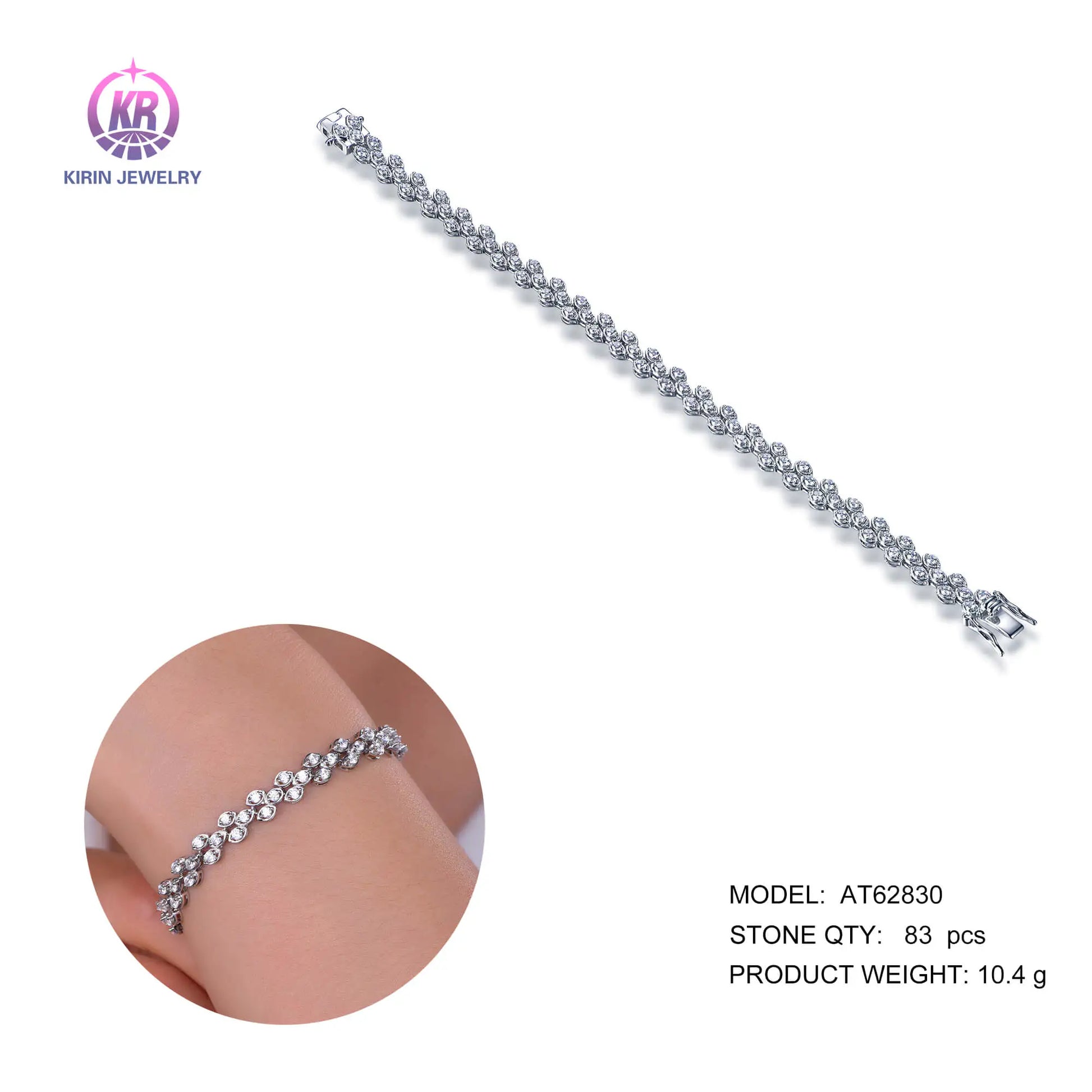Custom Silver CZ Zigzagged Staggered Geometric Simple Tennis Bracelet​ for Women