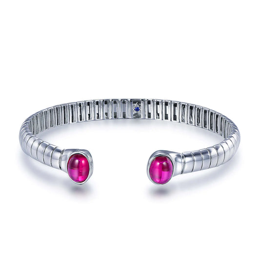 Custom Silver Corundum Lab Created Sapphire Ruby Open Bangle Bracelets​