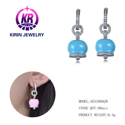 Custom Silver Cubic Zircon & Enamel Statement Beaded Drop Earrings for Women