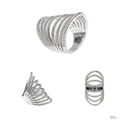 Custom Silver Cubic Zircon Iced Out Diamond Statement Band Multi Layer Ring