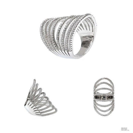 Custom Silver Cubic Zircon Iced Out Diamond Statement Band Multi Layer Ring