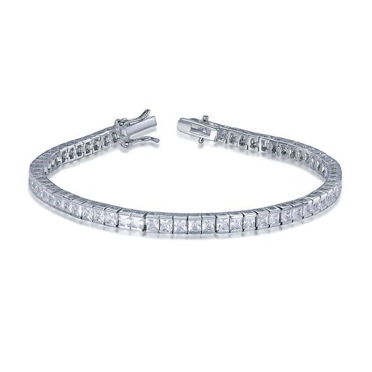 Custom Silver Cubic Zircon Lab Created Diamond Princess Cut Tennis Bracelet