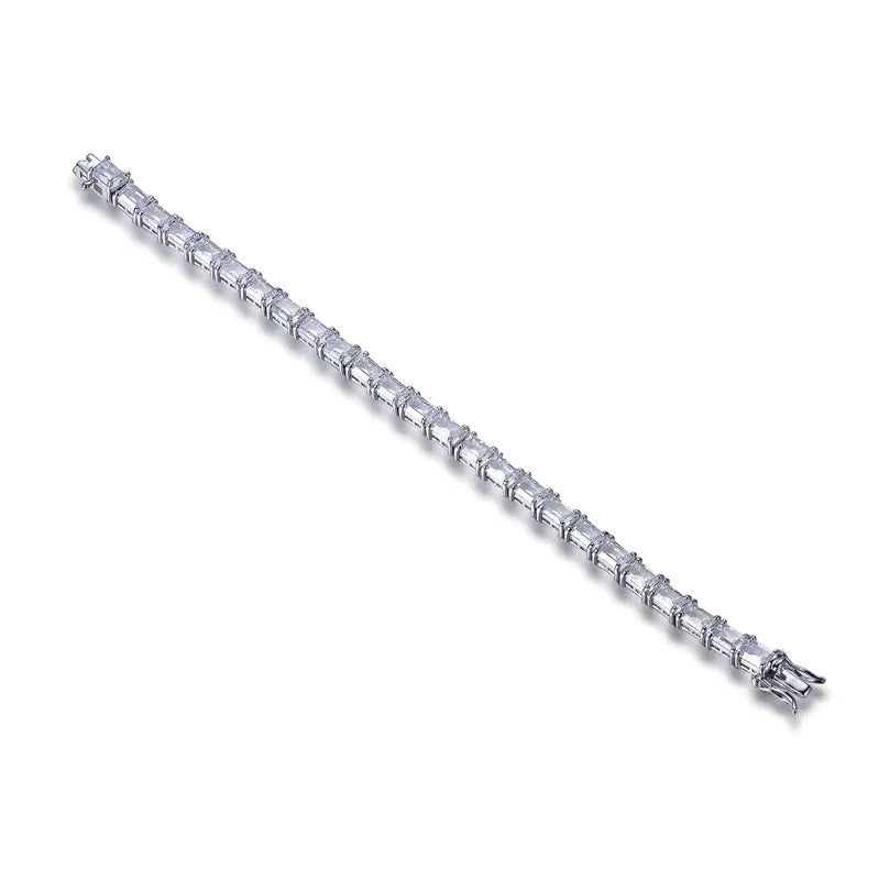 Custom Silver Cubic Zircon Lab Created Diamond Rectangle Tennis Bracelet​
