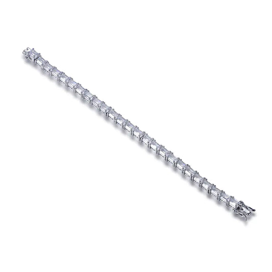 Custom Silver Cubic Zircon Lab Created Diamond Rectangle Tennis Bracelet​
