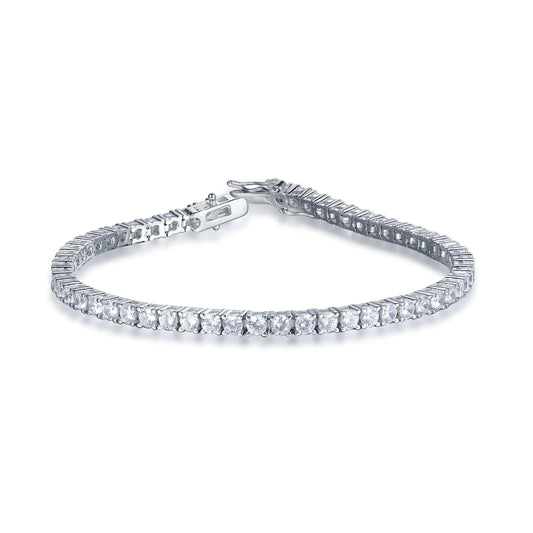 Custom Silver Cubic Zircon Lab Created Diamond Round Cut Classic Tennis Bracelet