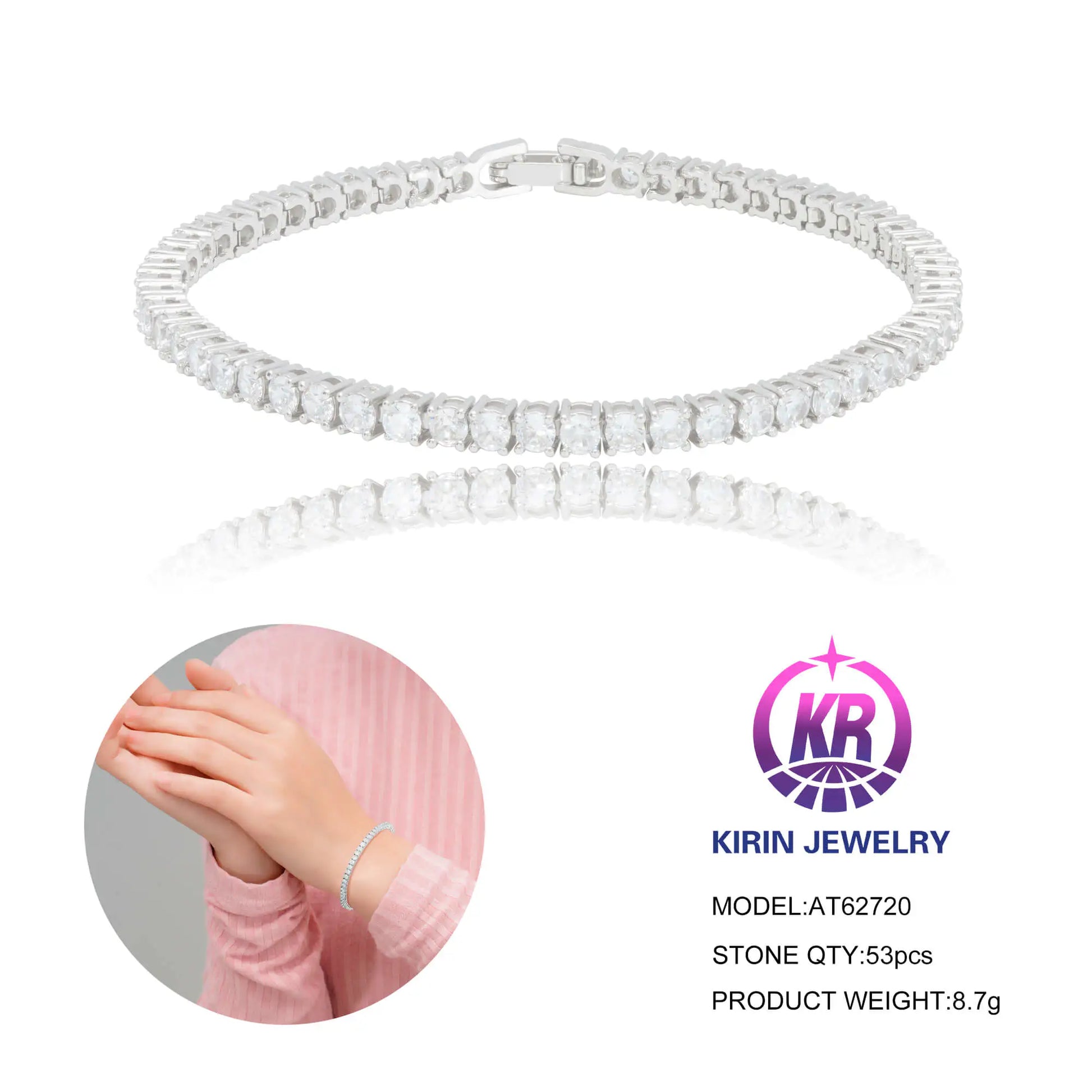 Custom Silver Cubic Zircon Lab Created Small Diamond Tennis Bracelet for Women
