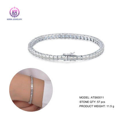 Custom Silver Cubic Zircon Lab Created Square Diamond Tennis Bracelet for Women