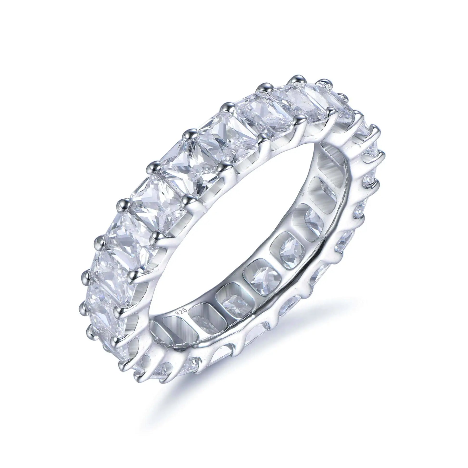 Custom Silver Cubic Zircon Rectangle Cut Lab Created Diamond Full Eternity Ring