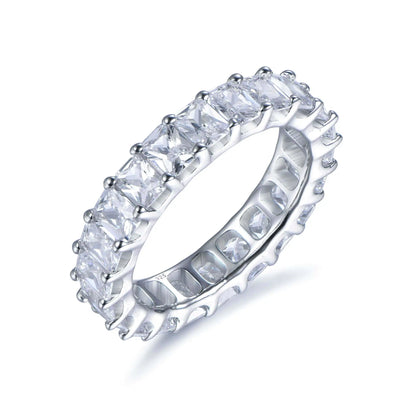 Custom Silver Cubic Zircon Rectangle Cut Lab Created Diamond Full Eternity Ring