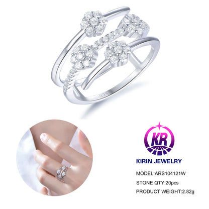 Custom Silver Cubic Zircon Statement Bands Round Lab Diamond Flower Cluster Ring for Women