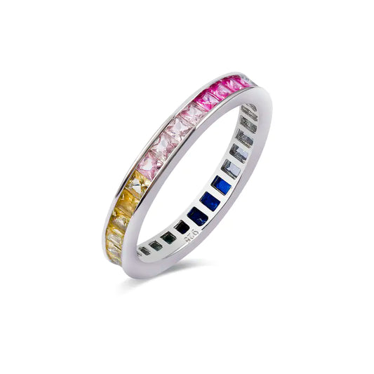 Custom Silver Cubic Zircon Statement Pava Square Cut Gemstone Full Eternity Ring