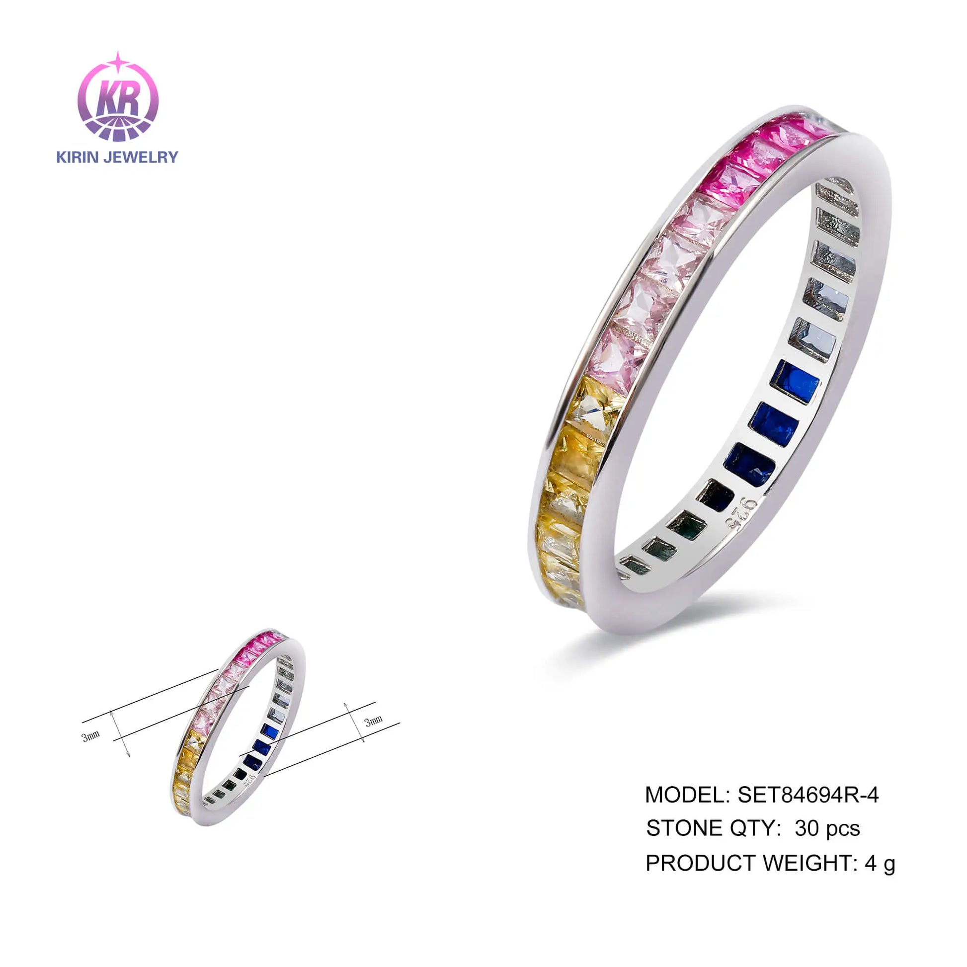 Custom Silver Cubic Zircon Statement Pava Square Cut Gemstone Full Eternity Ring for Women