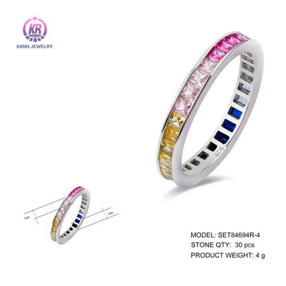 Custom Silver Cubic Zircon Statement Pava Square Cut Gemstone Full Eternity Ring for Women