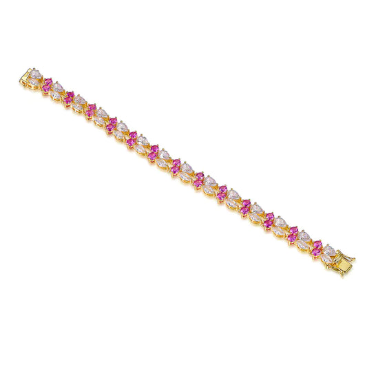 Custom Silver Gold Plated CZ & Corundum Created Diamond and Ruby Tennis Bracelet