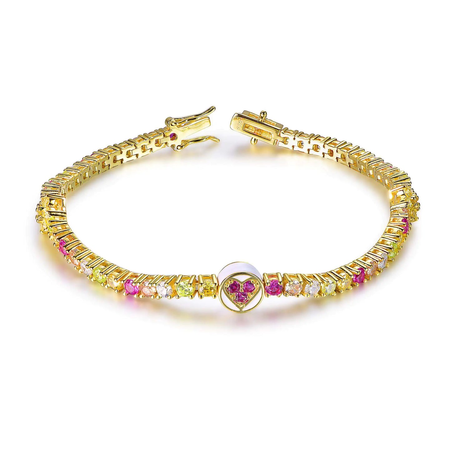 Custom Silver Gold Plated CZ & Corundum & Enamel Multi Gem Tennis Bracelet