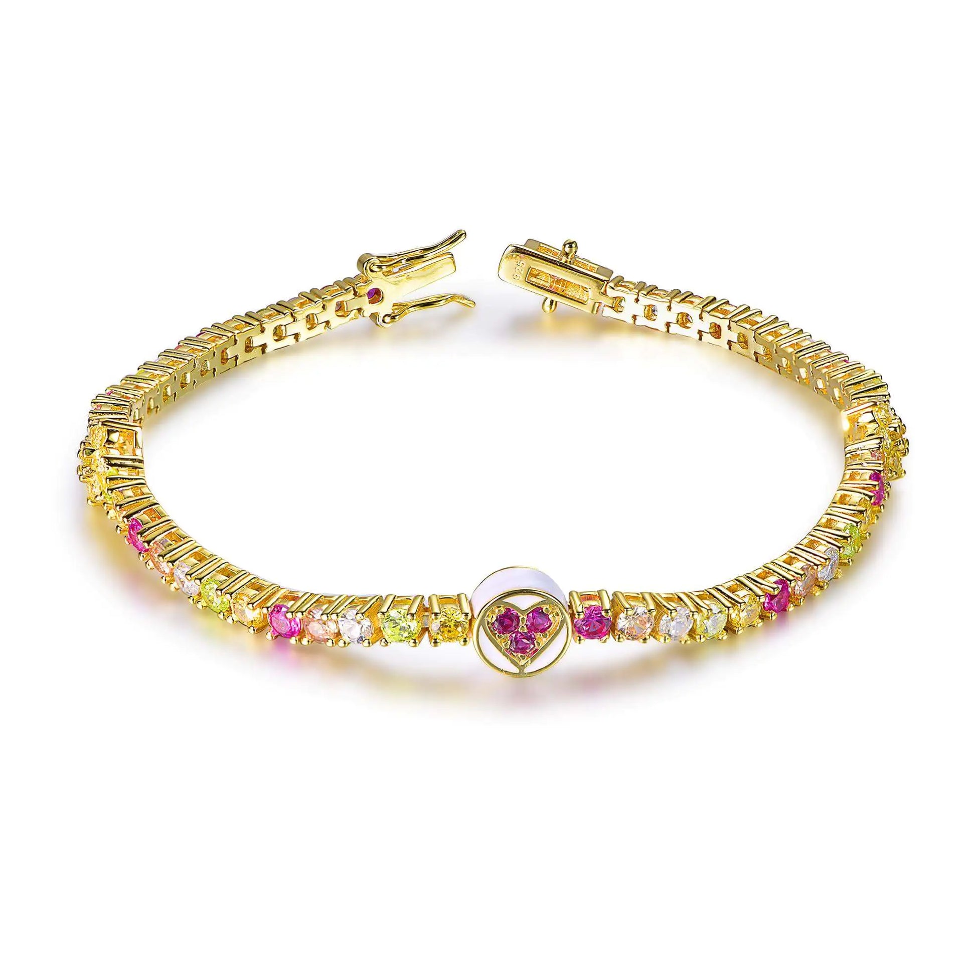 Custom Silver Gold Plated CZ & Corundum & Enamel Multi Gem Tennis Bracelet