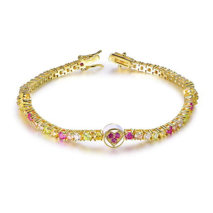 Custom Silver Gold Plated CZ & Corundum & Enamel Multi Gem Tennis Bracelet