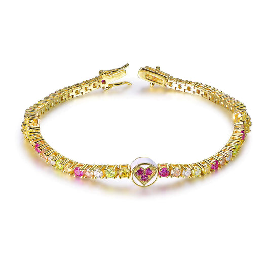 Custom Silver Gold Plated CZ & Corundum & Enamel Multi Gem Tennis Bracelet