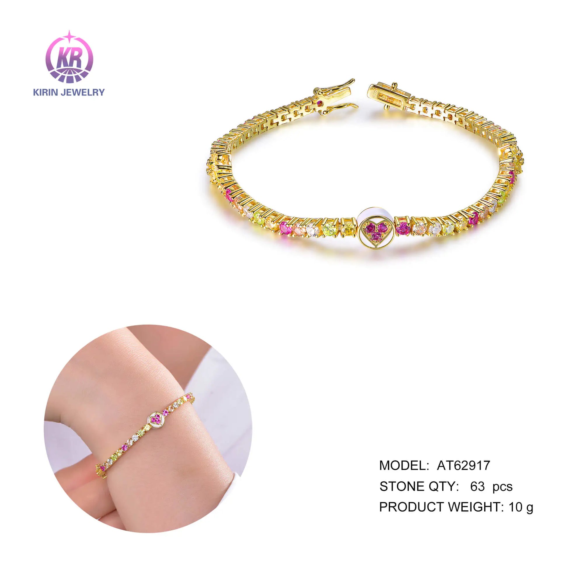 Custom Silver Gold Plated CZ & Corundum & Enamel Multi Gem Tennis Bracelet for Women
