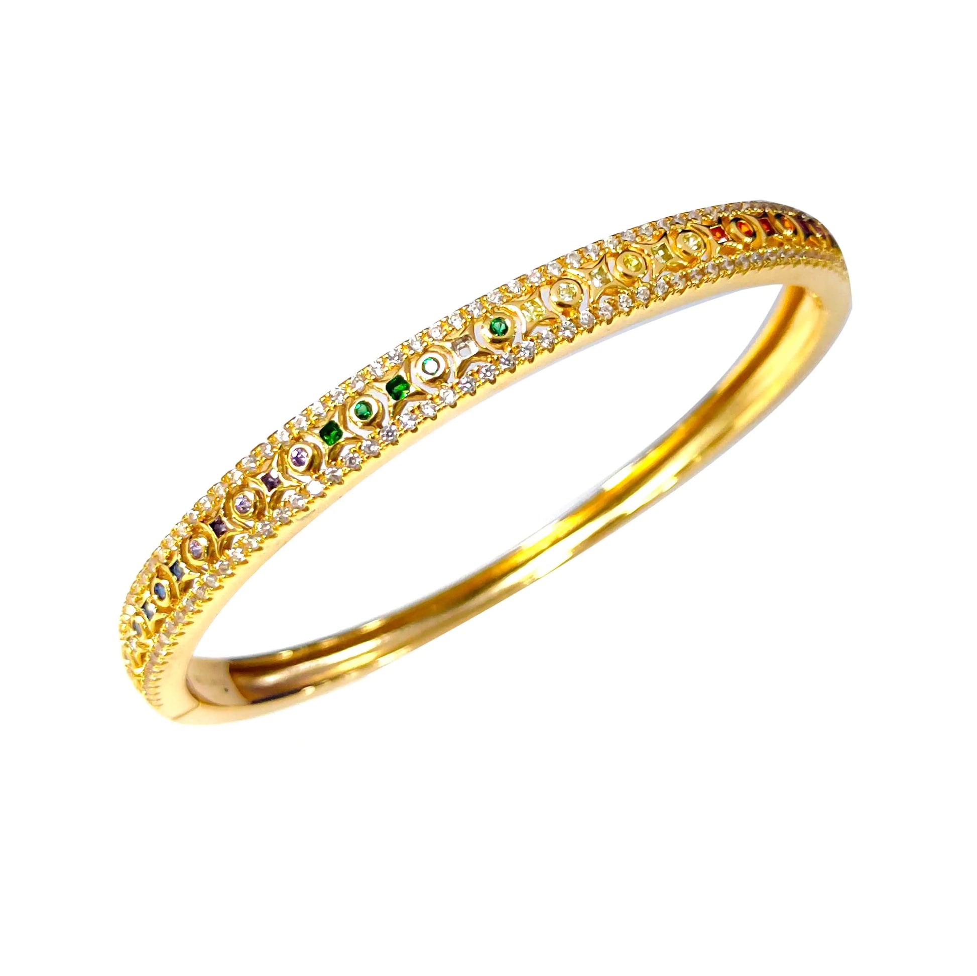 Custom Silver Gold Plated CZ & Corundum & Spinel Colorful Bangle Bracelets