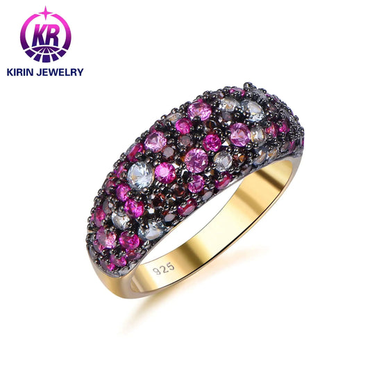 Custom Silver Gold Plated CZ & Corundum & Spinel Vintage Style Engagement Ring