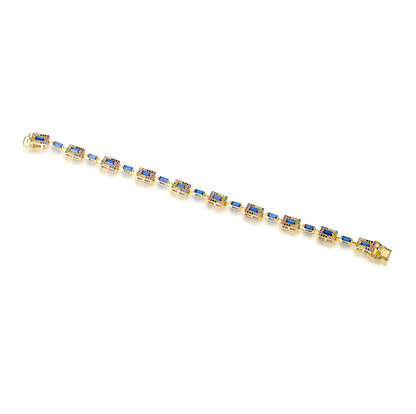 Custom Silver Gold Plated CZ & Glass & Corundum Multi Color Stone Bracelet
