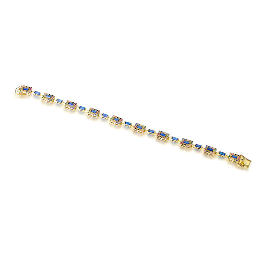 Custom Silver Gold Plated CZ & Glass & Corundum Multi Color Stone Bracelet