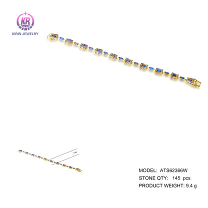 Custom Silver Gold Plated CZ & Glass & Corundum Multi Color Stone Bracelet for Women