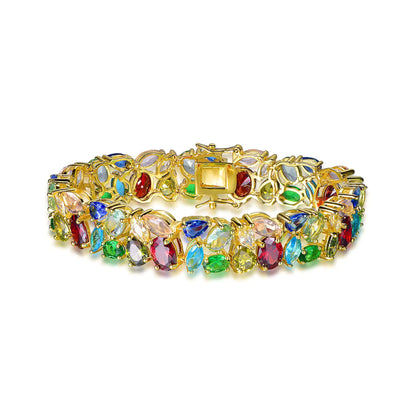 Custom Silver Gold Plated CZ & Glass Dual Layer Mix Cut Multi Colored Gem Bracelet