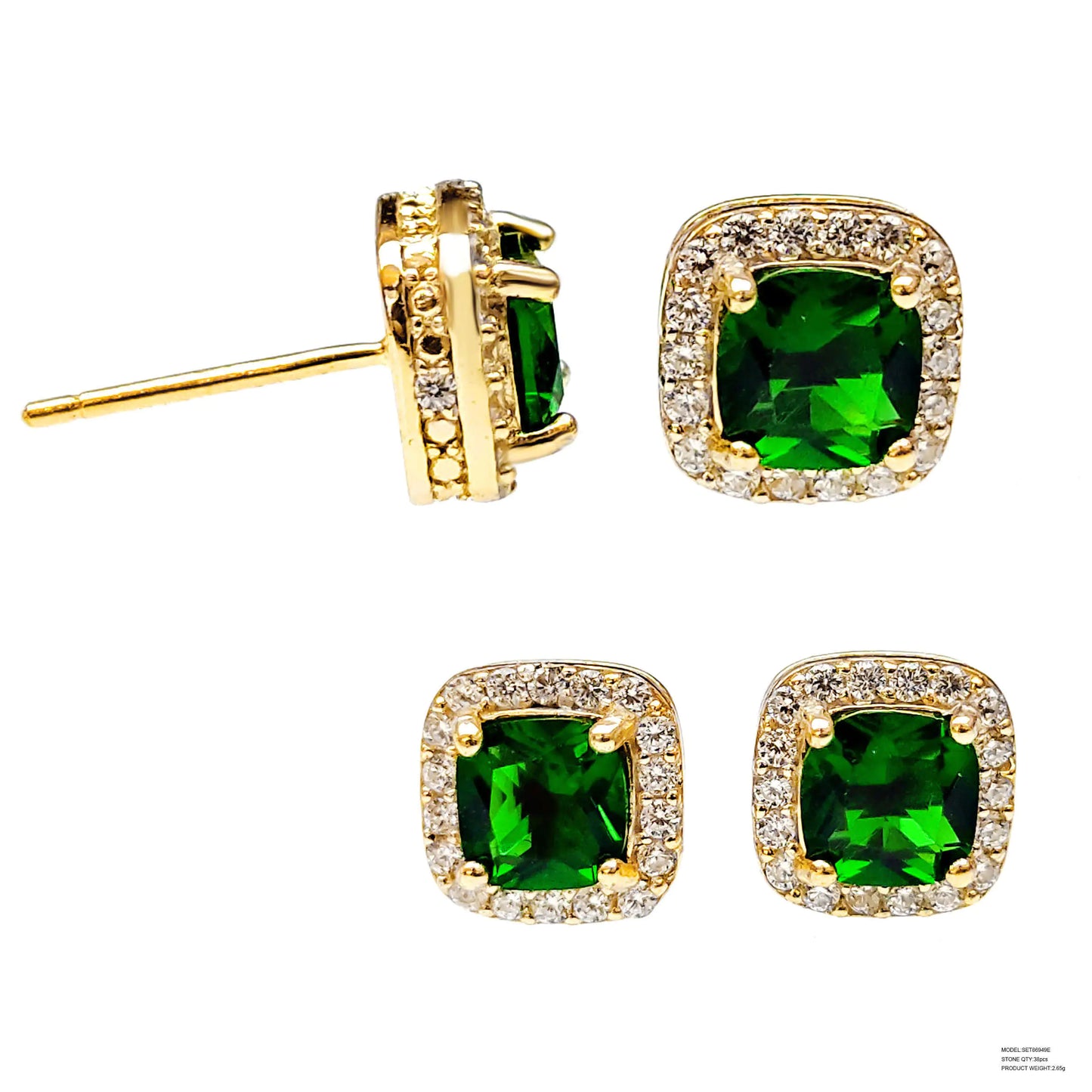 Custom Silver Gold Plated CZ & Glass Earrings Lab Created Emerald Bridal Jewelry Sets