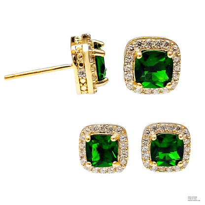 Custom Silver Gold Plated CZ & Glass Earrings Lab Created Emerald Bridal Jewelry Sets